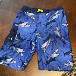 Cat & Jack Blue Shark Print Kids Swim Trunks